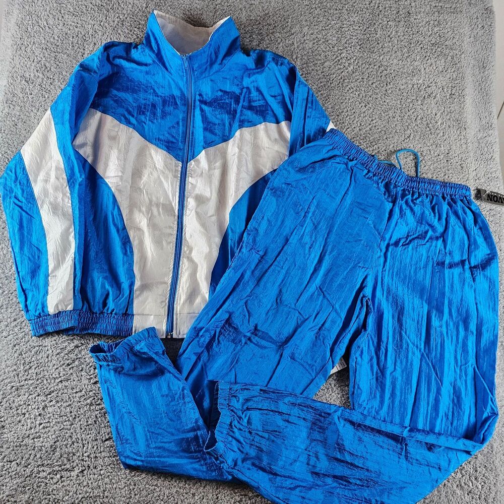 Vintage Lavon Tracksuit Mens Large Blue White Lined Ankle Full Zip Pockets NWT